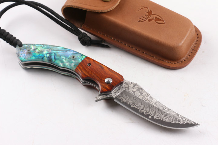 Mild Deer VG10 Damascus steel Abalone folding knife UD404895